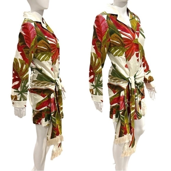 FARM Rio Spring Forest Floral Front Wrap Long Sleeve Shirt Mini Dress NEW Small - Picture 11 of 14